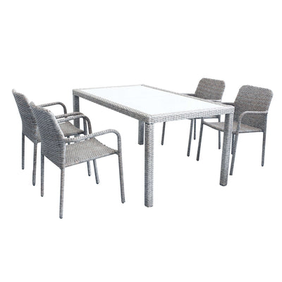 AXONA - set tavolo in wicker cm 150x90 con 4 sedute Grigio chiaro Milani Home