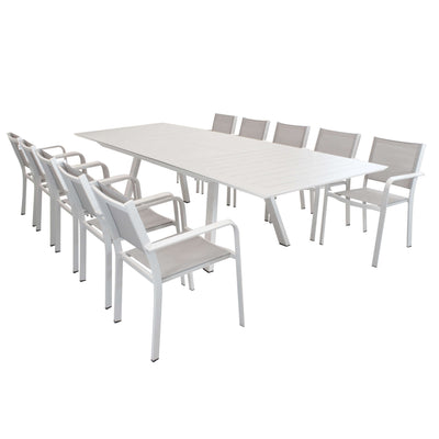 SPLENDOR - set tavolo da giardino allungabile 200/300x110 compreso di 10 poltrone in alluminio Tortora Milani Home