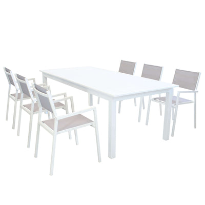 ARGENTUM - set tavolo da giardino allungabile 220/280x100 compreso di 6 poltrone in alluminio Bianco Milani Home