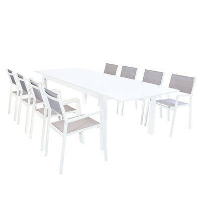 ARGENTUM - set tavolo da giardino allungabile 220/280x100 compreso di 8 poltrone in alluminio Bianco