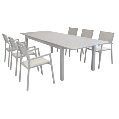ARGENTUM - set tavolo da giardino allungabile 220/280x100 compreso di 6 poltrone in alluminio Tortora