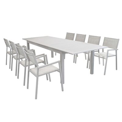 ARGENTUM - set tavolo da giardino allungabile 220/280x100 compreso di 8 poltrone in alluminio Tortora