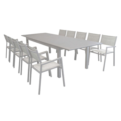 ARGENTUM - set tavolo da giardino allungabile 220/280x100 compreso di 10 poltrone in alluminio Tortora
