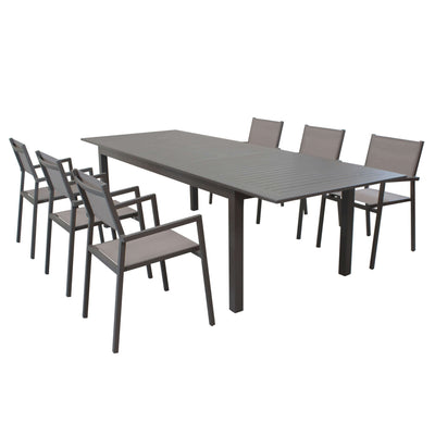 ARGENTUM - set tavolo da giardino allungabile 220/280x100 compreso di 6 poltrone in alluminio Taupe Milani Home