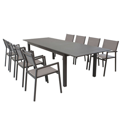 ARGENTUM - set tavolo da giardino allungabile 220/280x100 compreso di 8 poltrone in alluminio Taupe
