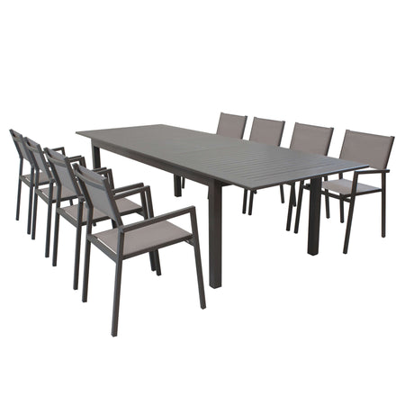 ARGENTUM - set tavolo da giardino allungabile 220/280x100 compreso di 8 poltrone in alluminio Taupe Milani Home