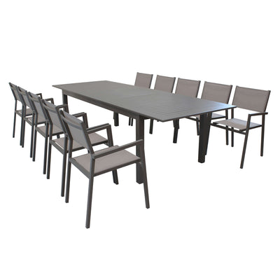 ARGENTUM - set tavolo da giardino allungabile 220/280x100 compreso di 10 poltrone in alluminio Taupe