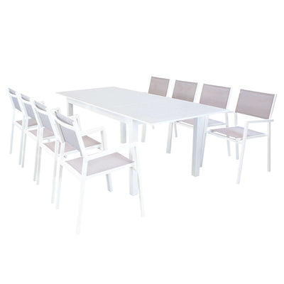 ARGENTUM - set tavolo da giardino allungabile 150/210x90 compreso di 8 poltrone in alluminio Bianco