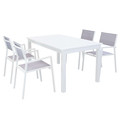 ARGENTUM - set tavolo da giardino allungabile 150/210x90 compreso di 4 poltrone in alluminio Bianco