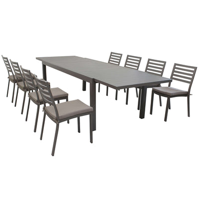 DEXTER - set tavolo da giardino allungabile 200/300x100 compreso di 8 sedie in alluminio Taupe Milani Home