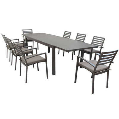 DEXTER - set tavolo da giardino allungabile 200/300x100 compreso di 8 poltrone in alluminio Taupe Milani Home