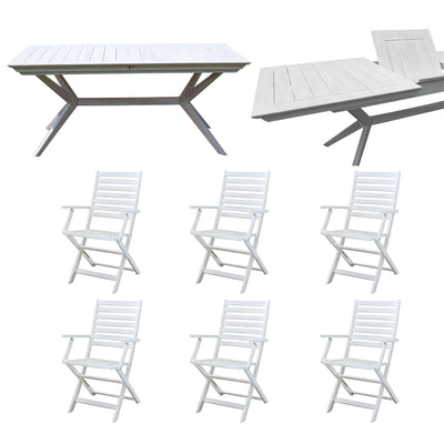 CAESAR - set tavolo da giardino allungabile 180/240x90 compreso di 6 poltrone in legno massiccio di acacia Bianco Milani Home