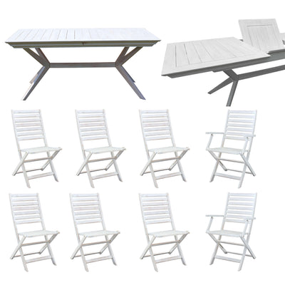 CAESAR - set tavolo da giardino allungabile 180/240x90 compreso di 6 sedie e 2 poltrone in legno massiccio di acacia Bianco Milani Home