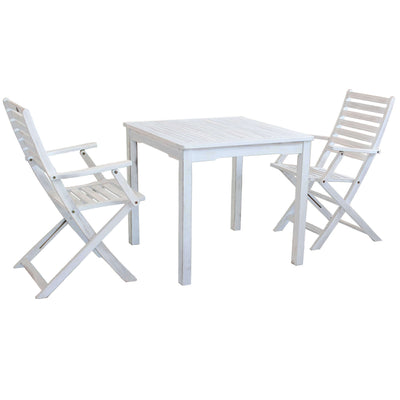 ABEL - set tavolo da giardino 80x80 compreso di 2 poltrone in legno massiccio di acacia Bianco Milani Home