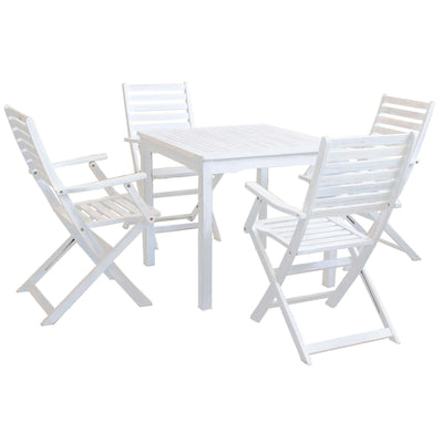 ABEL - set tavolo da giardino 80x80 compreso di 4 poltrone in legno massiccio di acacia Bianco Milani Home