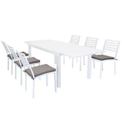 DEXTER - set tavolo da giardino allungabile 160/240x90 compreso di 6 sedie in alluminio Bianco