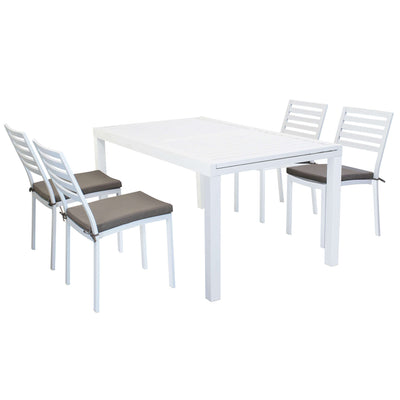 DEXTER - set tavolo da giardino allungabile 160/240x90 compreso di 4 sedie in alluminio Bianco