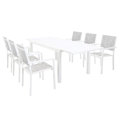 DEXTER - set tavolo da giardino allungabile 160/240x90 compreso di 6 poltrone in alluminio Bianco Milani Home