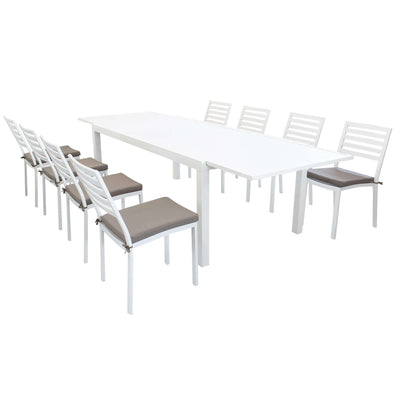 DEXTER - set tavolo da giardino allungabile 200/300x100 compreso di 8 sedie in alluminio Bianco Milani Home