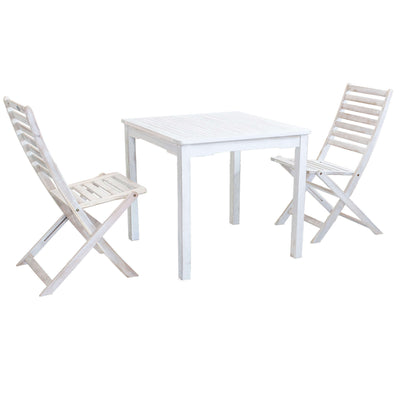ABEL - set tavolo da giardino 80x80 compreso di 2 sedie in legno massiccio di acacia Bianco Milani Home