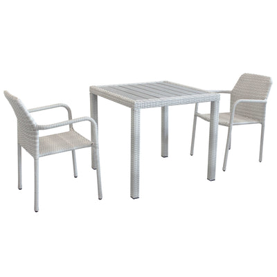AXOR - set tavolo da giardino con piano in polywood 80x80 compreso di 2 poltrone intreccio in rattan sintetico Grigio Milani Home
