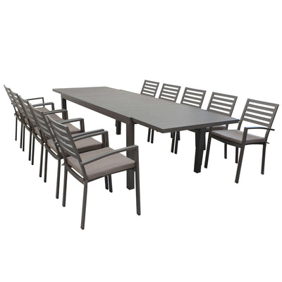DEXTER - set tavolo da giardino allungabile 200/300x100 compreso di 10 poltrone in alluminio Taupe