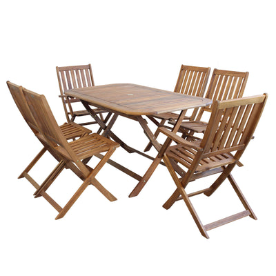 SOLEA - set tavolo da giardino pieghevole salvaspazio 150x80 compreso di 4 sedie e 2 poltrone in legno massiccio di acacia Marrone Milani Home