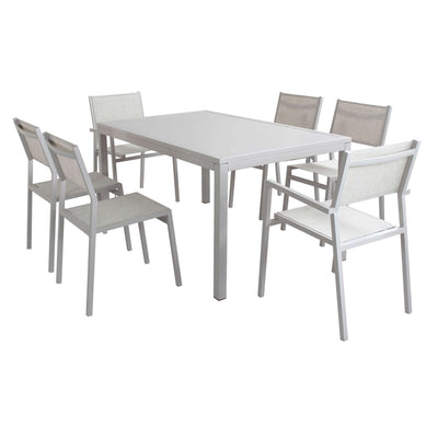 OMEN - set tavolo da giardino 150x90 compreso di 4 sedie e 2 poltrone in alluminio Tortora Milani Home