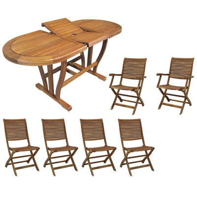 TURRIS - set tavolo da giardino allungabile 120/160x70 compreso di 4 sedie e 2 poltrone in legno massiccio di acacia Marrone Milani Home