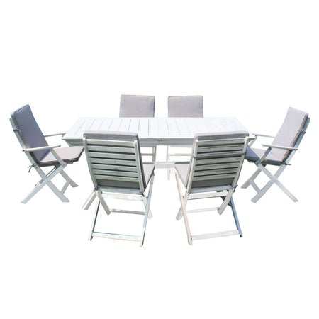 CAESAR - set tavolo da giardino allungabile 150/200x90 compreso di 4 sedie e 2 poltrone in legno massiccio di acacia Bianco