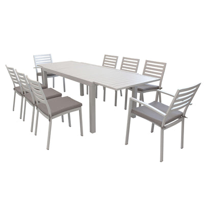 DEXTER - set tavolo da giardino allungabile 160/240x90 compreso di 6 sedie e 2 poltrone in alluminio Tortora Milani Home