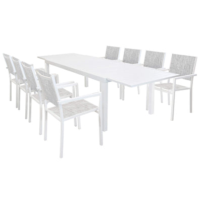 DEXTER - set tavolo da giardino allungabile 200/300x100 compreso di 8 poltrone in alluminio Bianco Milani Home