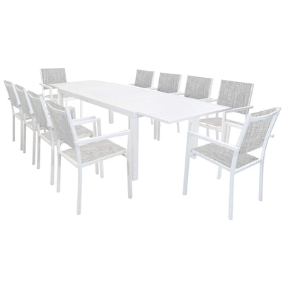 DEXTER - set tavolo da giardino allungabile 200/300x100 compreso di 10 poltrone in alluminio Bianco Milani Home