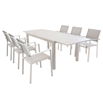 DEXTER - set tavolo da giardino allungabile 160/240x90 compreso di 6 poltrone in alluminio Tortora Milani Home