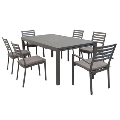 DEXTER - set tavolo da giardino allungabile 200/300x100 compreso di 4 sedie e 2 poltrone in alluminio Taupe