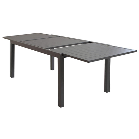 DEXTER - set tavolo da giardino allungabile 160/240x90 compreso di 8 poltrone in alluminio Taupe Milani Home