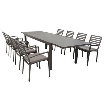 DEXTER - set tavolo da giardino allungabile 160/240x90 compreso di 8 poltrone in alluminio Taupe