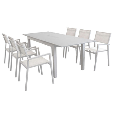 ARGENTUM - set tavolo da giardino allungabile 150/210x90 compreso di 6 poltrone in alluminio Tortora