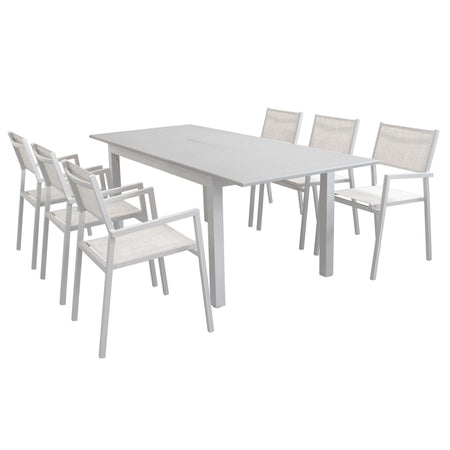 ARGENTUM - set tavolo da giardino allungabile 150/210x90 compreso di 6 poltrone in alluminio Tortora Milani Home