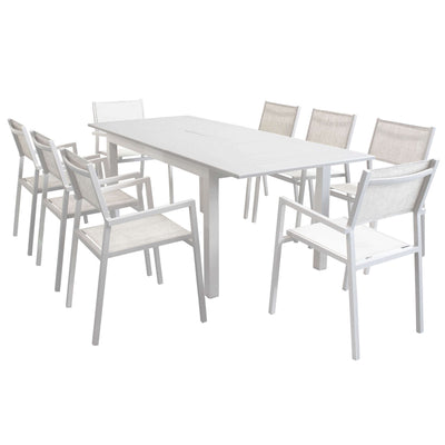 ARGENTUM - set tavolo da giardino allungabile 150/210x90 compreso di 8 poltrone in alluminio Tortora
