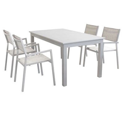 ARGENTUM - set tavolo da giardino allungabile 150/210x90 compreso di 4 poltrone in alluminio Tortora Milani Home