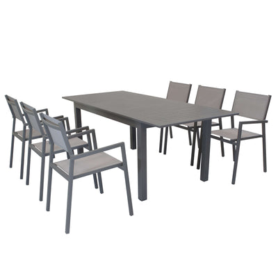 ARGENTUM - set tavolo da giardino allungabile 150/210x90 compreso di 6 poltrone in alluminio Taupe Milani Home
