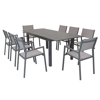 ARGENTUM - set tavolo da giardino allungabile 150/210x90 compreso di 8 poltrone in alluminio Taupe