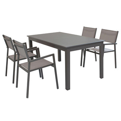 ARGENTUM - set tavolo da giardino allungabile 150/210x90 compreso di 4 poltrone in alluminio Taupe Milani Home