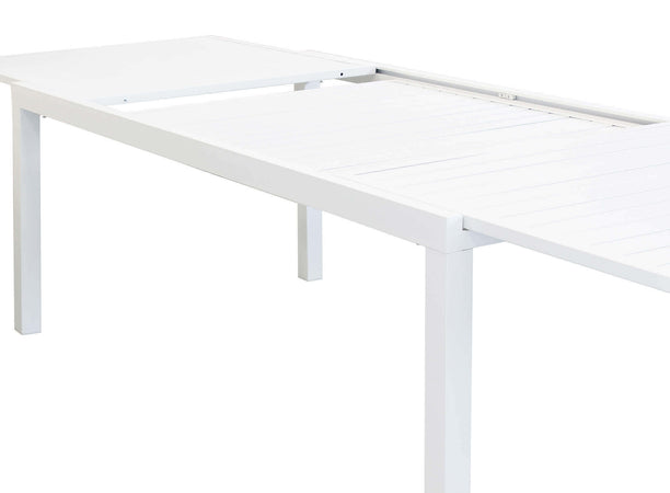 DEXTER - set tavolo da giardino allungabile 200/300x100 compreso di 6 sedie e 2 poltrone in alluminio Bianco Milani Home