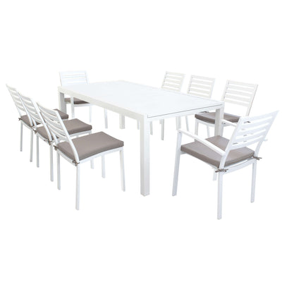 DEXTER - set tavolo da giardino allungabile 200/300x100 compreso di 6 sedie e 2 poltrone in alluminio Bianco
