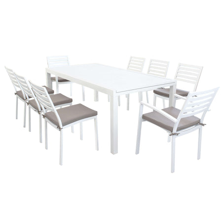 DEXTER - set tavolo da giardino allungabile 200/300x100 compreso di 6 sedie e 2 poltrone in alluminio Bianco Milani Home