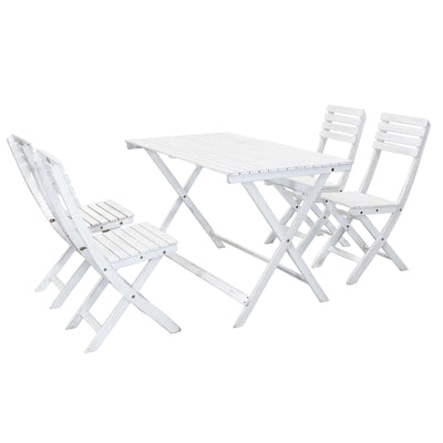 SOL - set tavolo da giardino pieghevole salvaspazio 120x70 compreso di 4 sedie in legno massiccio di acacia Bianco Milani Home