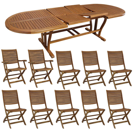 GENIUS - set tavolo da giardino allungabile 200/300x110 compreso di 8 sedie e 2 poltrone in legno massiccio di acacia Marrone