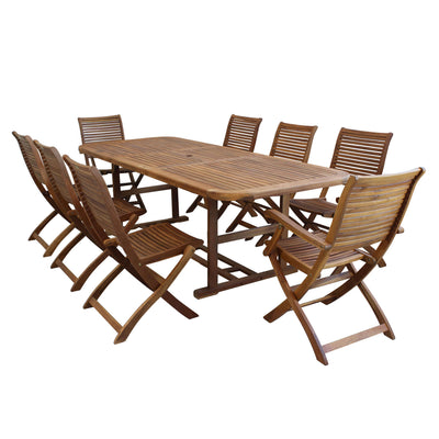 TURRIS - set tavolo da giardino allungabile 180/240x100 compreso di 6 sedie e 2 poltrone in legno massiccio di acacia Marrone Milani Home
